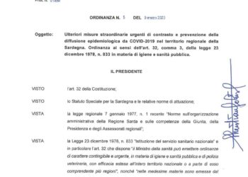 Nuova ordinanza del presidente della Regione, Christian Solinas, per contrastare e prevenire la diffusione del Coronavirus