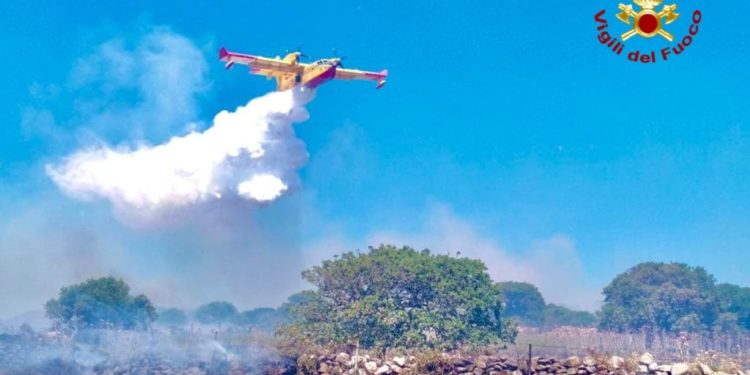 Ampio schieramento di mezzi per spegnere un vasto incendio boschivo a Nurri