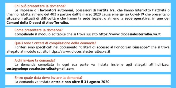 La diocesi di Ales-Terralba ha stanziato altri 250.000 euro per aiutare le piccole imprese ed i lavoratori autonomi del territorio in ginocchio a causa della pandemia