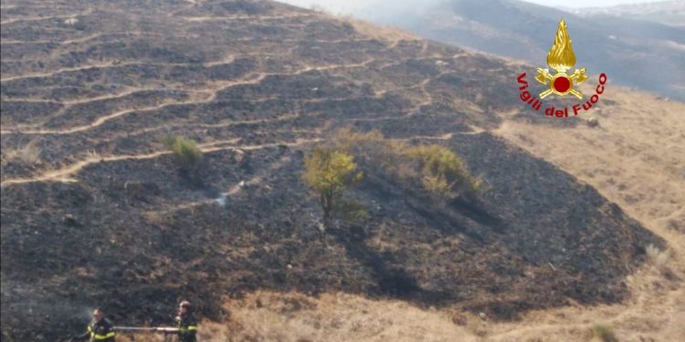 Incendio di macchia mediterranea nelle campagne di Furtei, sul posto i vigili del fuoco