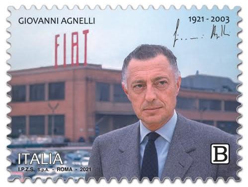 Il ministero dello Sviluppo economico oggi ha emesso un francobollo commemorativo di Giovanni Agnelli