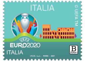 Oggi il ministero dello Sviluppo economico ha emesso un francobollo ordinario appartenente alla serie tematica “lo Sport” dedicato a UEFA EURO 2020 ITALIA