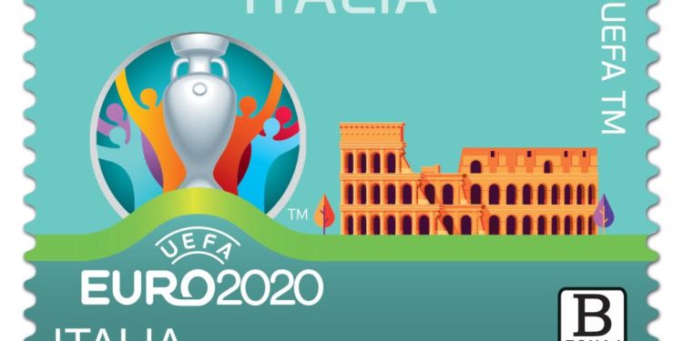 Oggi il ministero dello Sviluppo economico ha emesso un francobollo ordinario appartenente alla serie tematica “lo Sport” dedicato a UEFA EURO 2020 ITALIA