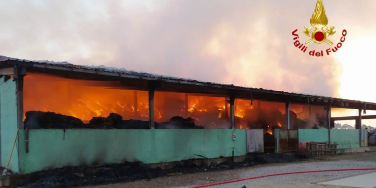 Siliqua: a fuoco il fienile di un’azienda agricola, sul posto i vigili del fuoco
