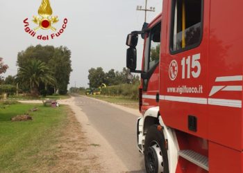 Arborea, cade un palo dell’alta tensione nella strada 2 ovest: intervengono i vigili del fuoco