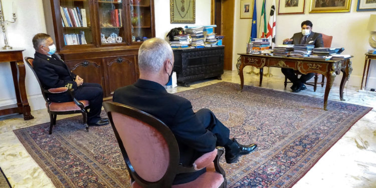 Il presidente della Regione Christian Solinas ha ricevuto a Villa Devoto l’ammiraglio Edoardo Compiani