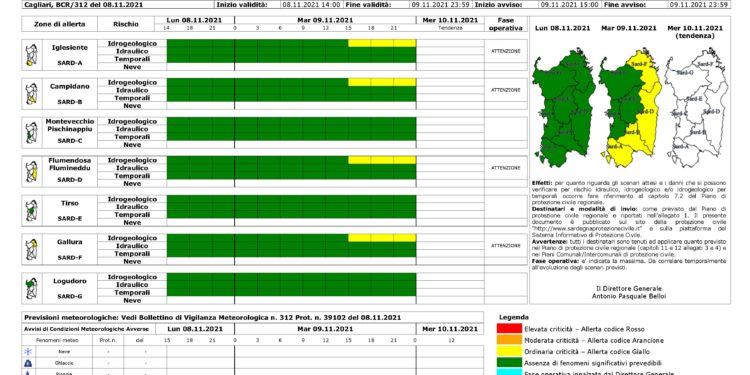 La direzione generale della Protezione civile ha emesso un nuovo avviso di criticità per rischio idrogeologico