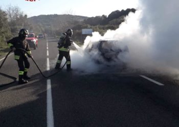 Auto a fuoco nei pressi dello svincolo per Aglientu, sul posto i vigili del fuoco