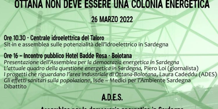 Sabato pomeriggio, a Bolotana, si terrà l’incontro pubblico “Ottana non deve essere una colonia energetica” sul futuro energetico della Sardegna