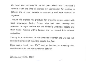 Il ringraziamento del sindaco di Zahony (Ungheria) all’ASCE per l’aiuto nella gestione dei profughi ucraini