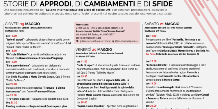Letteratura sarda e migrante all’Associazione sardi Gramsci di Torino dal 19 al 21 maggio 2022 