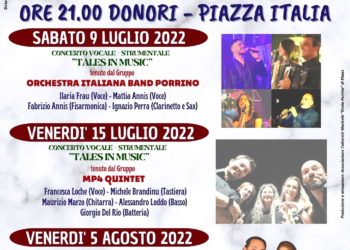 Parte sabato 9 luglio il programma concertistico dell’evento “DONORI IN MUSICA”