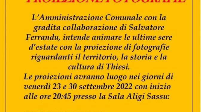 Thiesi: il 23 e 30 settembre la seconda edizione delle proiezioni di fotografie