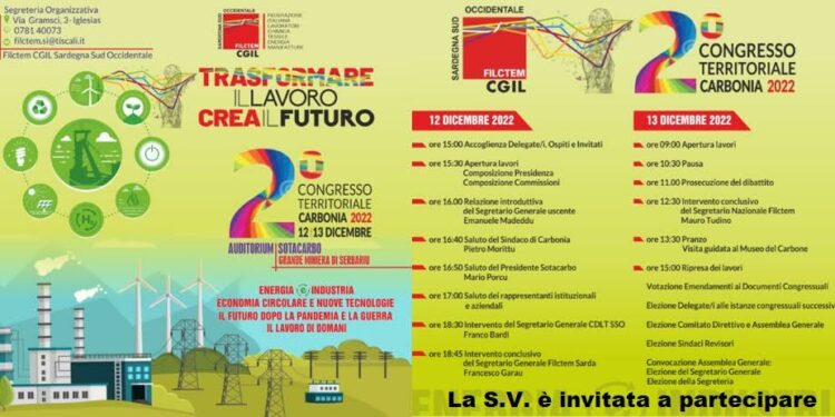 La Filctem Cgil della Sardegna Sud Occidentale va a congresso lunedì 12 dicembre