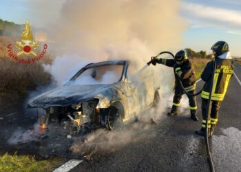 I vigili del fuoco sono intervenuti sulla SP 9 per l’incendio di un’auto in transito