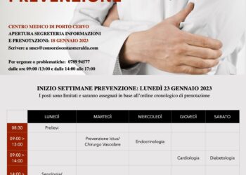 Tornano le “Settimane gratuite della prevenzione”, a Porto Cervo, dal 23 gennaio al 28 febbraio 2023, organizzate da Smeralda Holding