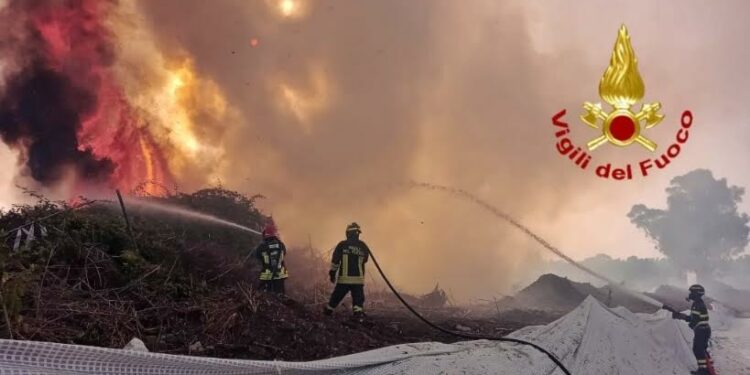 Santa Giusta: a fuoco un canneto, sul posto i vigili del fuoco