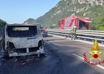 A fuoco un furgone all’altezza di Monte Pizzinnu, sul posto i vigili del fuoco