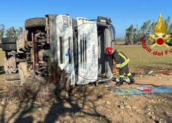Ussana: camion esce di strada sulla statale 446, ferito il conducente