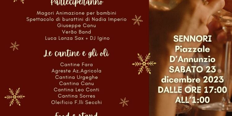 “Calici di Natale”: buon vino, spettacoli e musica per animare la vigilia delle feste a Sennori