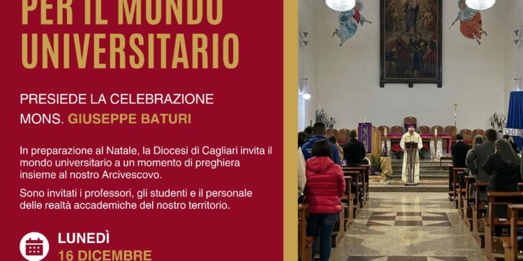 Monsignor Giuseppe Baturi lunedì 16 dicembre celebrerà la messa per il mondo universitario in vista del Santo Natale