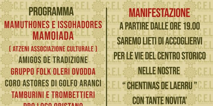 Sabato 25 gennaio l’8ª edizione di “Chentinas de Laerru”