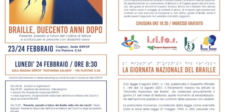 Domenica 23 e lunedì 24 febbraio Cagliari ospita la 18ª Giornata nazionale del braille