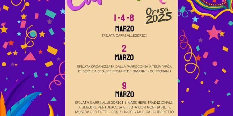Orosei: il programma del Carnevale 2025