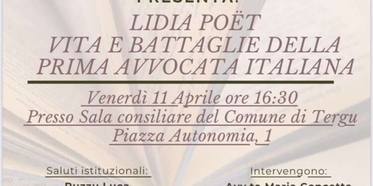 Tergu: venerdì 11 aprile la presentazione del libro su Lidia Poet