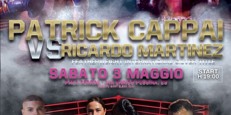 Sabato 3 maggio, a Quartu Sant’Elena, campione mondiale Youth Patrik Cappai affronterà il nicaraguense Ricardo Martinez per il Campionato Internazionale Silver WBC dei pesi Piuma
