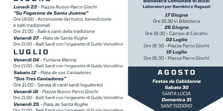 Bulzi: il programma degli eventi estivi