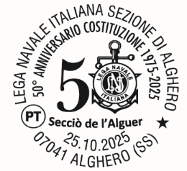 E’ disponibile l’annullo filatelico dedicato al 50° anniversario della costituzione della Lega navale italiana sezione di Alghero