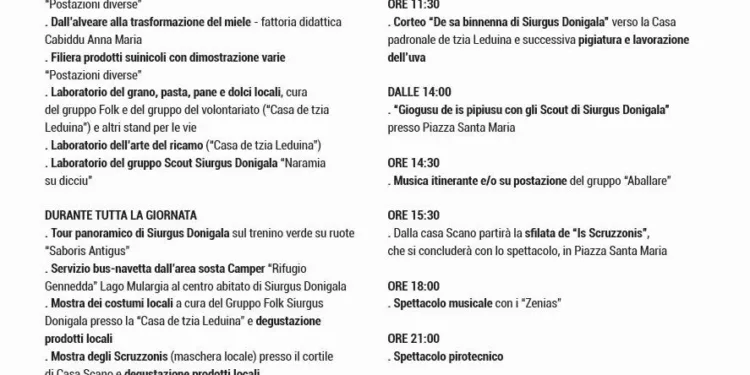 “Saboris Antigus”: il programma di Siurgus Donigala