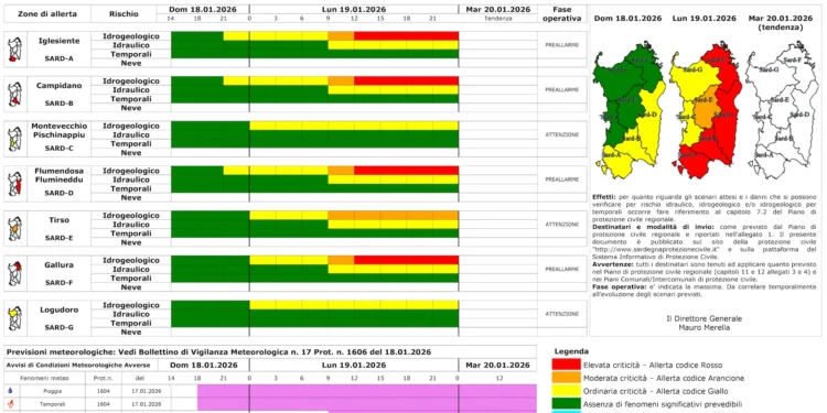 Nuovo avviso di allerta valido a partire dalle ore 21.00 di oggi 18.01.2026, sino alle 23.59 di domani 19.01.2026