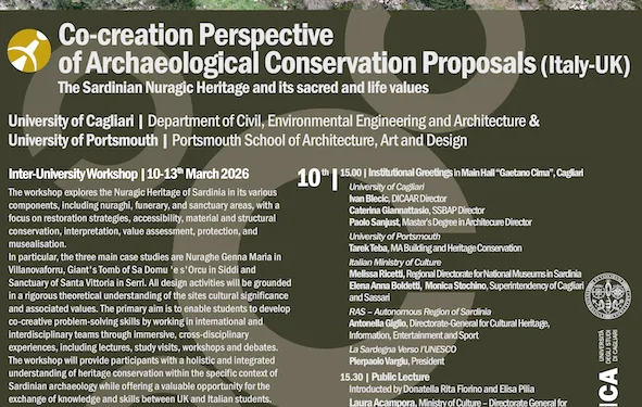 Si apre martedì 10 marzo a Cagliari il workshop internazionale “Co-creation Perspective of Archaeological Conservation Proposals (Italy-UK)