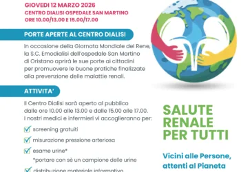 “Porte aperte in Nefrologia”: giovedì 12 marzo al Centro Dialisi di Oristano screening gratuiti per la prevenzione delle malattie renali