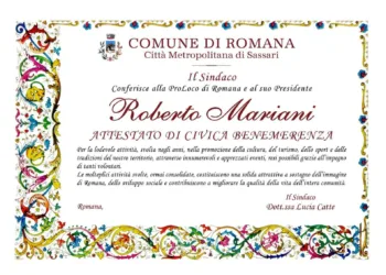 Romana: un attestato di benemerenza alla Pro Loco