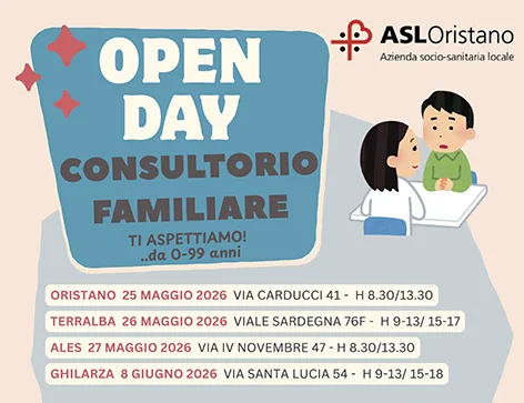 Porte aperte nei Consultori familiari della ASL di Oristano: quattro open day dedicati alla popolazione per conoscere le attività consultoriali