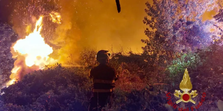 Nughedu Santa Vittoria: vegetazione a fuoco in via Mazzini