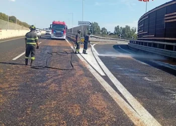 Camion perde uva presso lo svincolo dell’aeroporto all’ingresso di Olbia