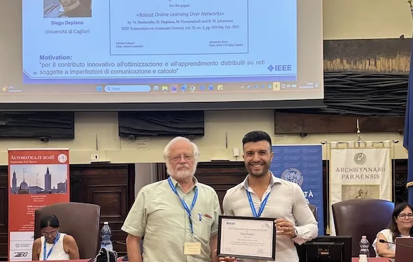 Diego Deplano vince il “Best Young Author Paper Award” della IEEE Control Systems Society, premio internazionale per la ricerca sull’intelligenza artificiale distribuita