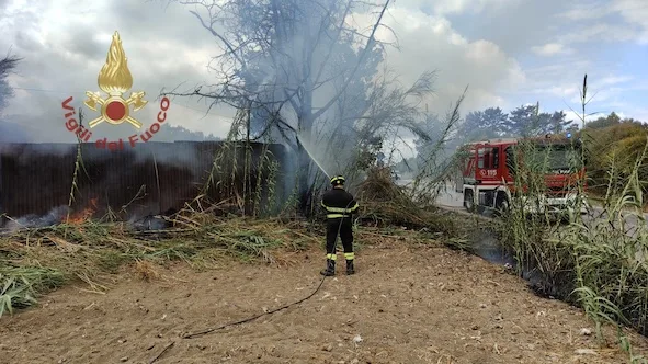 Sestu: a fuoco vegetazione e un canneto